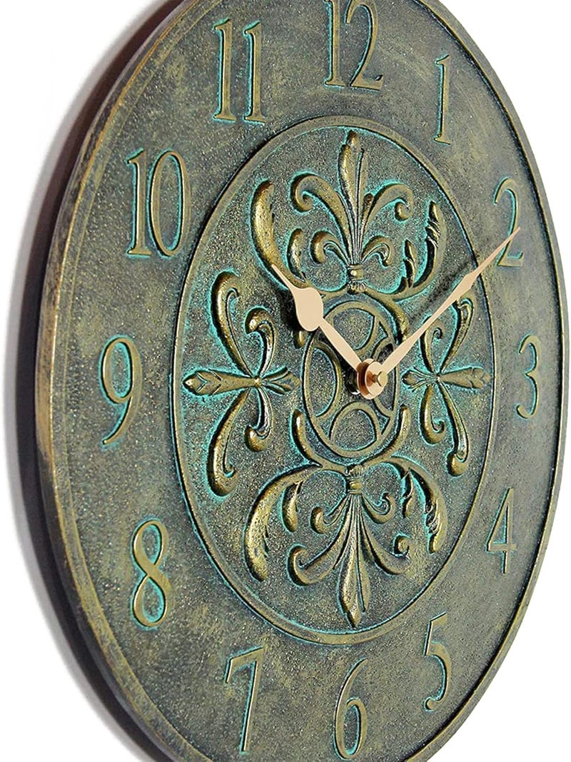Infinity Instruments Blanc Fleur Aged Bronze 15 inch Decorative Outdoor Clock for Garage, Patio, Backyard, Outdoor Wall, Fence Vintage Antique Aged Bronze - Image 2